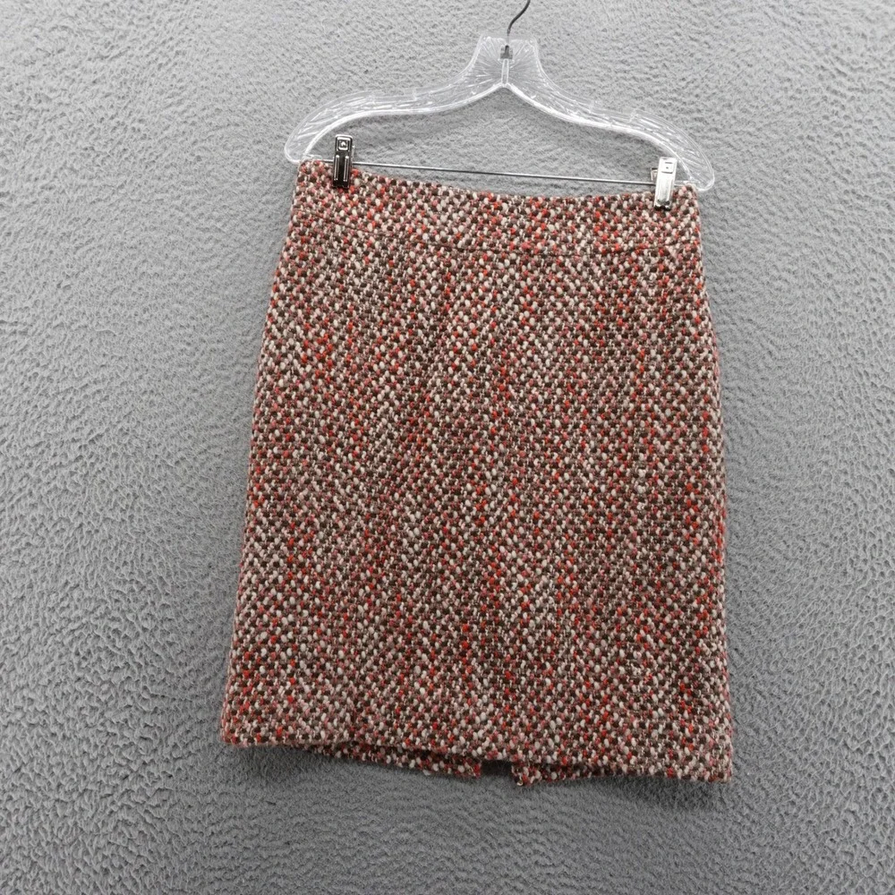 J Crew Wool Blend Tweed Pencil‎ Skirt Size 4 Brown Pink Womens Preppy Career